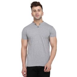BEYOU FASHION Band Collar Short Sleeves Slim Fit Casual Tshirt-picture-4