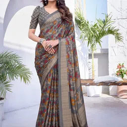 Lookmark Floral Printed Pure Chiffon Saree-image-87