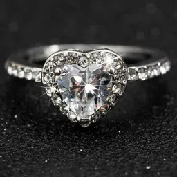 Bling Queen Silver Plated Heart And Floral Petal Open Ring-image-10