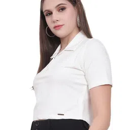 God's Club Women Regular Fit Crop Polo Collar T-shirt image 5
