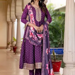 Navlik Women Ethnic Motifs Embroidered A-Line Kurta with Trousers & Dupatta image 5