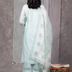 Women Basket Women Floral Embroidered Regular Thread Work Kurta with Trousers & With Dupatta image 2