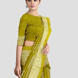 Craft Musium Geometric Printed Pure Cotton Saree With Blouse image 2