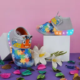 LNG Lifestyle Kids Puzzel Printed Led Light Velcro Fastening Casual Shoes-image-93
