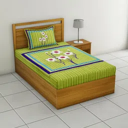 MILAAV Green Floral 144 TC Single Bedsheet with 1 Pillow Covers-picture-10