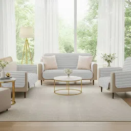 URBAN SPACE Grey & White Quilted Velvet 2 Seater Sofa Cover With Tassels image 2