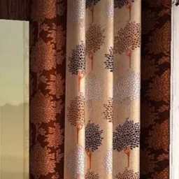 BELLA TRUE Brown & Cream Floral Printed Ripple Fold Door Curtain image 2