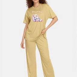 Fasense Women Printed Round Neck T-Shirt & Trousers Night Suits-picture-11