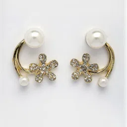 Scintillare By Sukkhi Gold Plated Crystals Studded & Pearls Beaded Floral Shaped Studs-picture-19