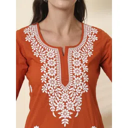 DRUPH & CO Women Floral Embroidered Cotton Kurta with Trousers & Dupatta image 4