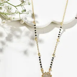 Jewels Nest Stainless Steel Gold-Plated Stones Studded & Beaded Floral Bloom Mangalsutra-image-24