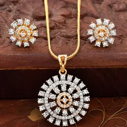 SHILLYN Gold-Plated Cubic Zirconia Studded Jewellery Set image 2