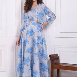 W Printed Round Neck Top With Skirt Co-Ords With Jacket-picture-16