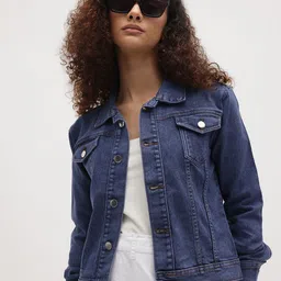 The Roadster Life Co. Spread Collar Denim Jacket with Chest Flap Pockets-picture-21