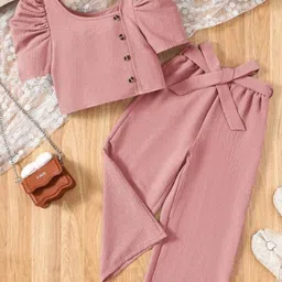 ZG GARMENTS Kids-Girls Cotton Blend Solid Clothing Set-image-69