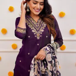 BAESD Women Ethnic Motifs Embroidered Kurta with Trousers & With Dupatta image 4