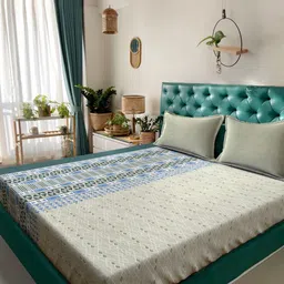 Myntra Elegant Homes Olive Printed Pure Cotton 400TC Super King Bedsheet Set 2.7 x 2.7 m-image-76