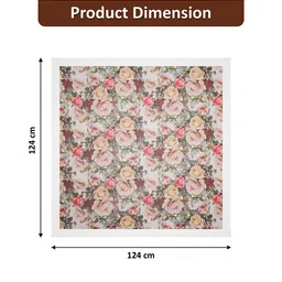 Kuber Industries White & Pink Floral Printed Waterproof 4-Seater Square Table Cover image 3
