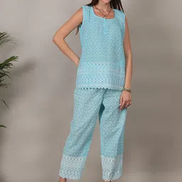 Flora & Fauna Round Neck Sleeveless Embroidered Top & Trousers With Shrug Co-Ords image 3