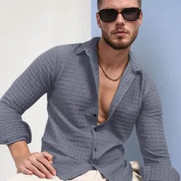 SZN Men Self Design Spread Collar Long Sleeve Regular Fit Casual Shirt-picture-19