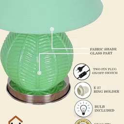 Homesake Green Textured Glass Contemporary Bell Shaped Table Lamp with Bulb image 3
