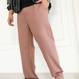 Instafab Plus Men Self Design Comfort Mid-Rise Relaxed Fit Trousers-picture-42