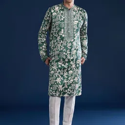 KALKI Fashion Men Ethnic Motifs Embroidered Regular Thread Work Kurta with Trousers-picture-40