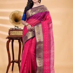 SRILOK Woven Design Zari Pure Cotton Taant Saree-picture-31