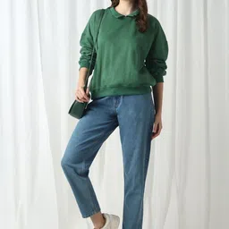 Globus Assorted Collared Neck Ribbed Hem Oversized Pure Cotton Pullover Sweatshirt image 5