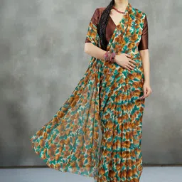 Garden Vareli Floral Printed Pure Chiffon Saree With Blouse Piece-picture-25