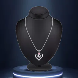 Lila Unisex Stainless Steel Cubic Zirconia Studded Alphabet N Valentine Pendant With Chain-picture-33