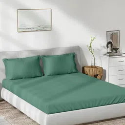 Trance Home Linen Green Bamboo Cotton 300 TC Fitted Single Bedsheet Set-1.99 m x 1.07 m-image-98