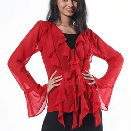 CORSICA Bell Sleeve Georgette Cinched Waist Top-picture-10