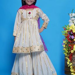 Little Bansi Girls Ethnic Motifs Embroidered Pure Cotton Kurta with Sharara & Dupatta-picture-47