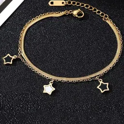 GOLDIWALA Gold-Plated Stainless Steel Flat Snake Chain Multistrand Bracelet-image-0