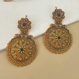 Zeviel Gold-Plated Artificial Beads Circular Contemporary Drop Earrings image 5