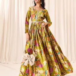 MADHURAM Floral Printed Flared Anarkali Gown Ethnic Dress-image-7