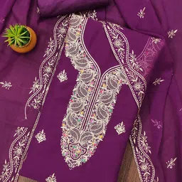 KALINI Embroidered Silk Georgette Unstitched Dress Material-image-86