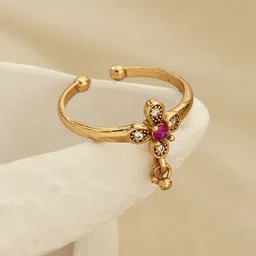 ATIBELLE Gold Plated Stone studded Adjustable Finger Ring-image-58