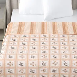 DecorativeDreams Peach-Coloured & White Printed Cotton Summer 150 GSM Single Bed Blanket image 2