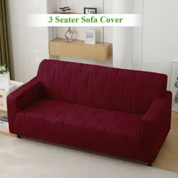 HOKIPO Burgundy Striped Jacquard 3 Seater Sofa Cover With Arms-image-11