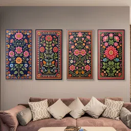 nestroots Pink & Orange 4 Pieces Floral Printed Canvas Paintings Wall Arts-image-15
