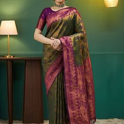 Vastravatika Ethnic Motifs Zari Art Silk Kanjeevaram Saree-picture-40