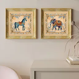 Art Street Blue & Beige 2 Pieces Mughal Floral Wooden Wall Art-picture-40