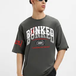Bewakoof Men Typography Printed Round Neck Pure Cotton Oversized T-shirt image 3