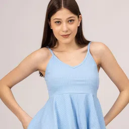 pyr8 Redamancii Women Vertical Striped Shoulder Straps Polycotton Top image 1