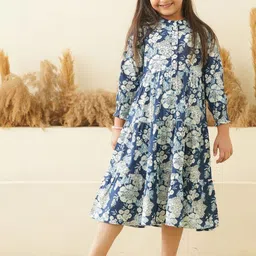 Sangria Girls Floral Printed Cotton A-Line Midi Dress-image-33