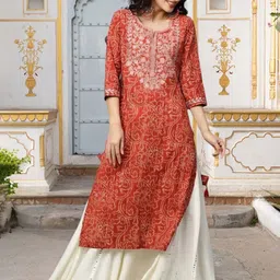 Wawlooks Women Printed Thread Work Kurta-picture-6