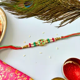 sangria Meenakari Kundan Traditional Handmade Rakhi for Brother image 4