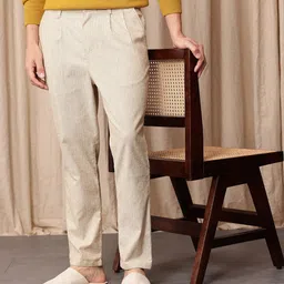 Mr Bowerbird Men Liberal Fit Striped Pleated Chinos Trousers-image-9